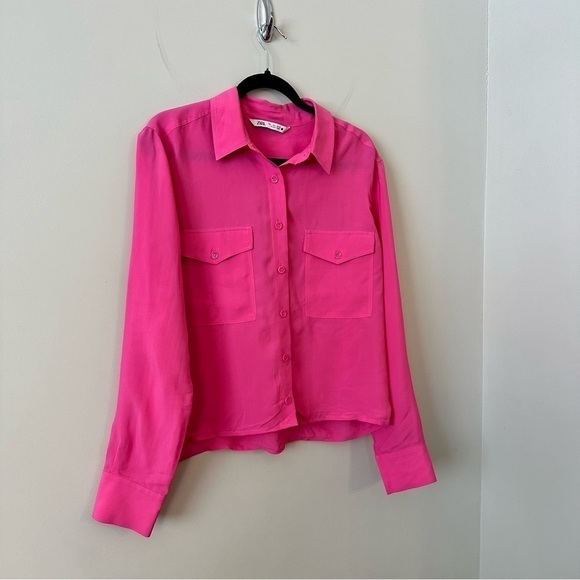 Zara-Double Pocket Boxy Button Down (Size:Large) - Picture 3 of 5